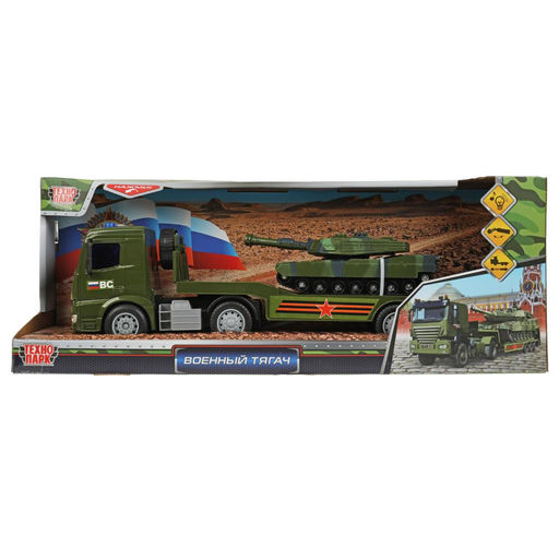 Технопарк. Военный тягач с танком пластик свет-звук 38 см подвиж. дет. инерц., кор. арт.1915752-R