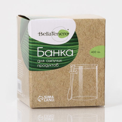 Банка для хранения сыпучих Bella Tenero «Эко», 400 мл, 10.5×8.5 см, с бамбуковой крышкой, с ложкой, стекло