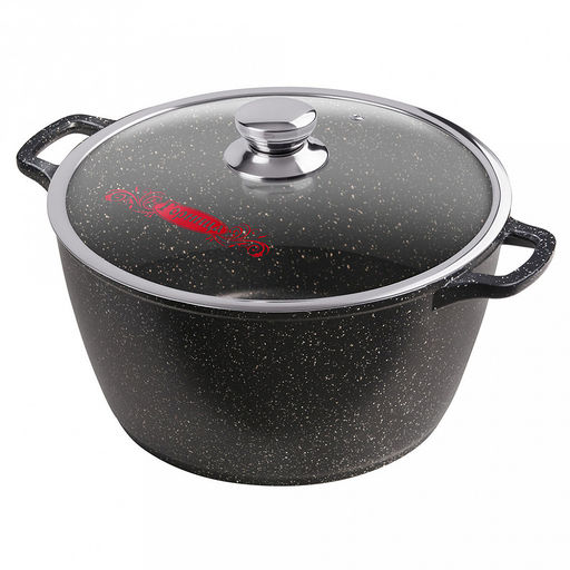 Кастрюля с антипригарным покрытием 10л, д32см "Гранит", h16см, s0,4см, литые ручки, стеклянная крышка с пароотводом, форма "Классик волна", подарочная упаковка (Россия)