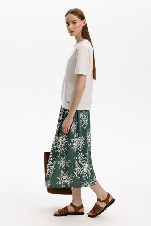 ЕВТ 7013/зеленый,крупные астры юбка жен