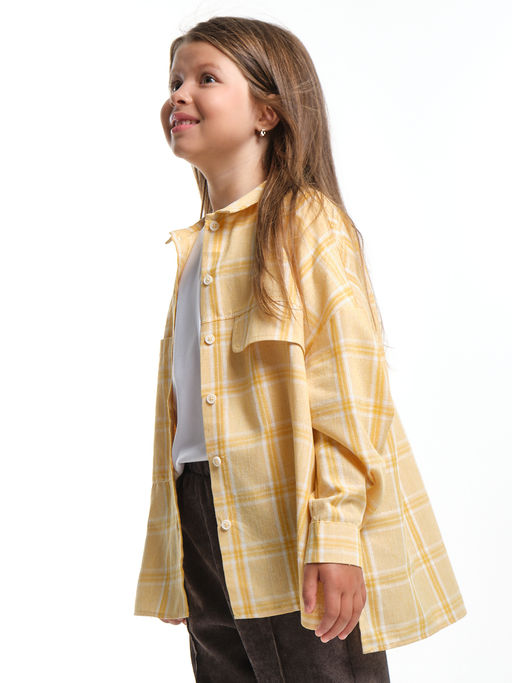 Рубашка для девочки оверсайз в клетку UD 7983 желтая клетка - Mini maxi фото 10