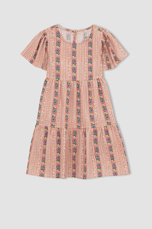 Платье с короткими рукавами и узором для девочки - Defacto фото 7