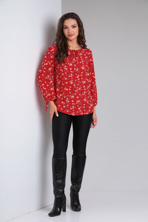 Блуза Modema 739-1 цветы на красном  фото 4