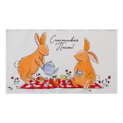 Полотенце Доляна Пасхальные зайчики 35х60 см,100% хл, вафля  фото 2