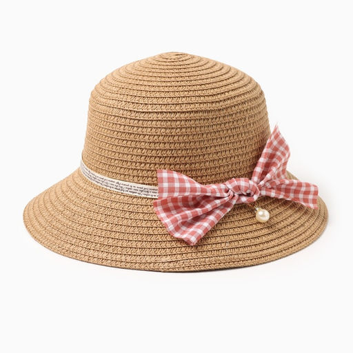 Шляпа для девочки MINAKU с бантом, коричневая, размер 52