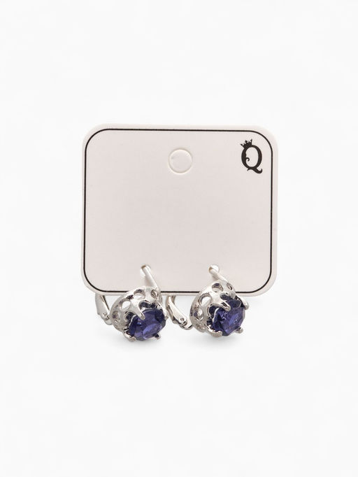 Серьги со стразами Эдель кружок, сине-фиолетовые в серебре