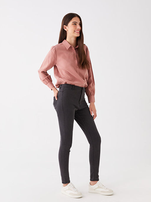 Y?ksek Bel J?piter S?per Skinny Fit ??i Polarl? Kad?n Jean Pantolon