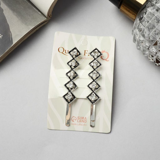 Цена за 2 шт. Невидимки для волос «Джаннет», набор 2 шт., куб, 6.5 см, серебро