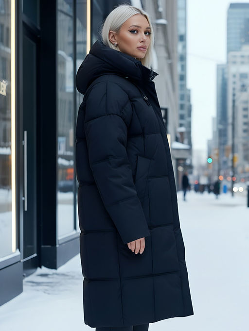 Пальто летучая мышь женское с капюшоном зимнее черного цвета 9619Ch - Mtforce фото 23