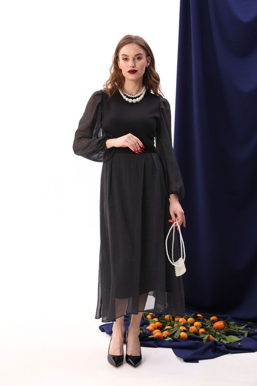 Платье NIKVA н416-7 чёрный+белый горошек  фото 4