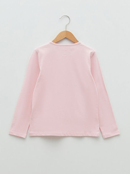 Bisiklet Yaka Bask?l? Uzun Kollu Pamuklu K?z ?ocuk Ti??rt - Waikiki фото 2