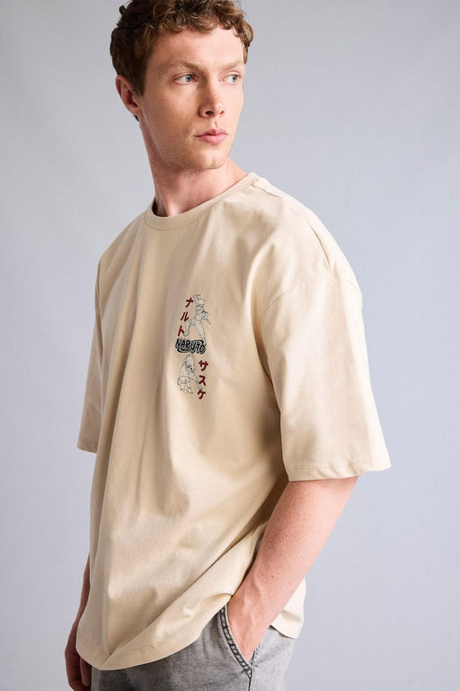 %100 Pamuk Naruto Boxy Fit K_sa kollu Bask_l_ Ti__rt - Defacto фото 4