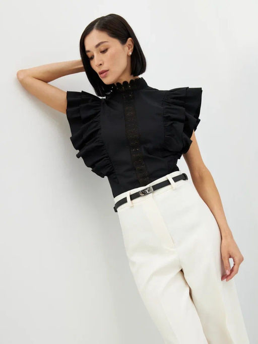 Блузка из хлопка с крыльями и кружевом OD-912-2 черный