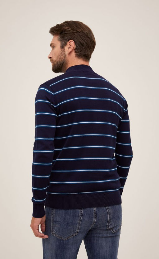 Джемпер мужской с воротником на молнии в полоску F021-15-2104 темно-синий - Fine joyce фото 2