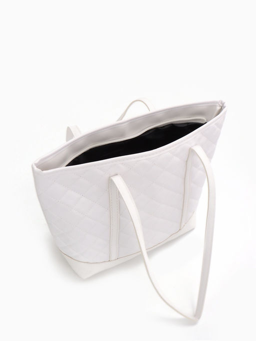 Сумка - шоппер женская на молнии, 35×12×27 см, со стёжкой, белая