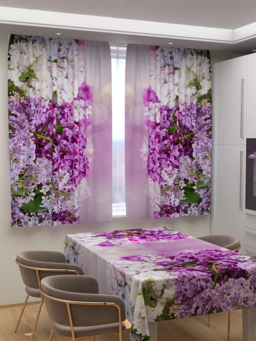 Фотошторы для кухни Сирень Фотошторы ткань Димаут