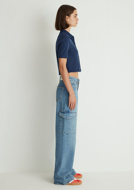 Lacivert Crop Polo Tisort - Mavi фото 5