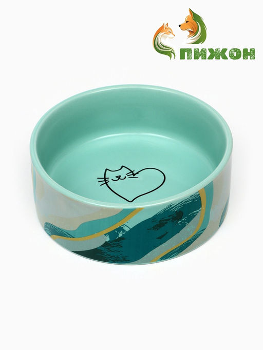 Миска керамическая Котик сердечко 250 мл - 11.511.54.5 см, мятная - Пижон фото 2
