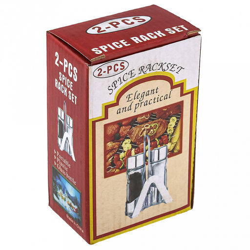 Набор для специй 3 предмета: солонка 40мл, д3,2см h9см, перечница 40мл, д3,2см h9см, салфетница, на подставке 5,5х7,6х12,5см, стекло/пластик под "хром" цветная коробка (Китай)
