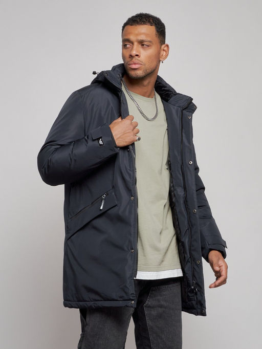 Парка мужская зимняя удлиненная молодежная темно-синего цвета 8302TS - Wonderrman фото 8