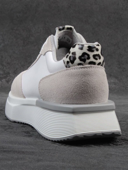 03-YG497-1 WHITE/GREY Кроссовки женские (натуральная кожа)