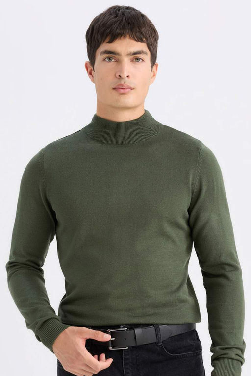 Slim Fit Dar Kesim Yar?m Bal?kc? Yaka Basic Duz Triko Kazak - Defacto фото 2
