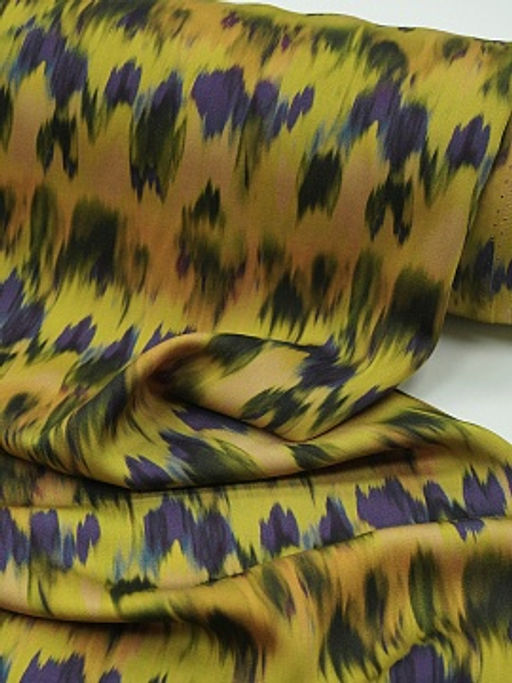 Штапель Премиум Икат цв.горчица/фиолетовый, ш.1.5м, вискоза-100%, 125гр/м.кв