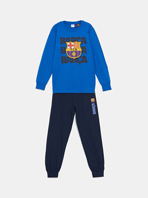 Bisiklet Yaka Barcelona Bask?l? Erkek ?ocuk Pijama Tak?m?