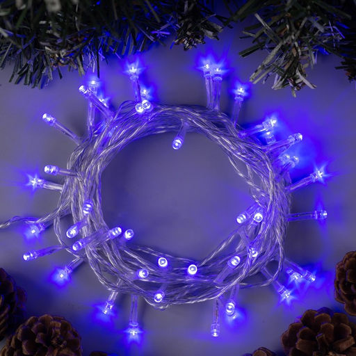 Гирлянда Нить 5 м, IP20, прозрачная нить, 50 LED, 8 режимов, 220 В, свечение синее