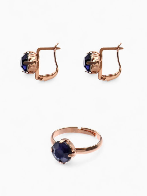 Гарнитур 3 предмета: серьги, кулон, кольцо безразмерное Эдель бусинка, цвет синий в золоте, 45 см