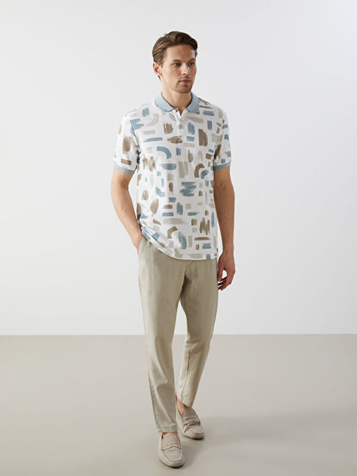 Polo Yaka K?sa Kollu Desenli Pike Erkek Ti??rt