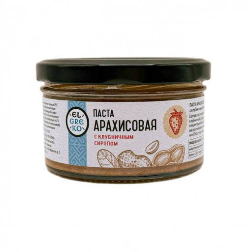 El Greko. Паста арахисовая с клубничным сиропом, стекл.банка, 150г