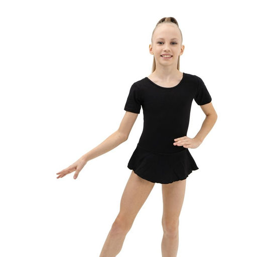 Купальник гимнастический Grace Dance, с юбкой, с коротким рукавом, р. 36, цвет чёрный фото 3
