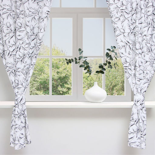 Шторы для кухни Доляна Plant leaves 146×180 см - 2 шт., подхваты - 2 шт., 100% хлопок, 164 г/м²