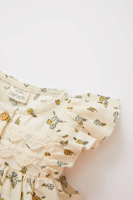 Саржевое платье без рукавов с цветочным принтом для маленьких девочек - Defacto фото 2