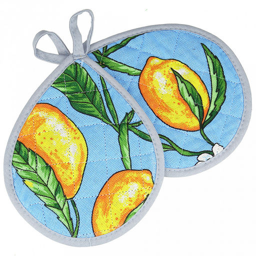 Кухонный комплект "Лимон, вид 4": прихватка 18х20см форма "Капелька" - 2шт, рогожка 171г/м2, хлопок 100%, наполнитель - ватин 280г/м2, на пластмассовом подвесе, "Домашняя мода" (Россия)