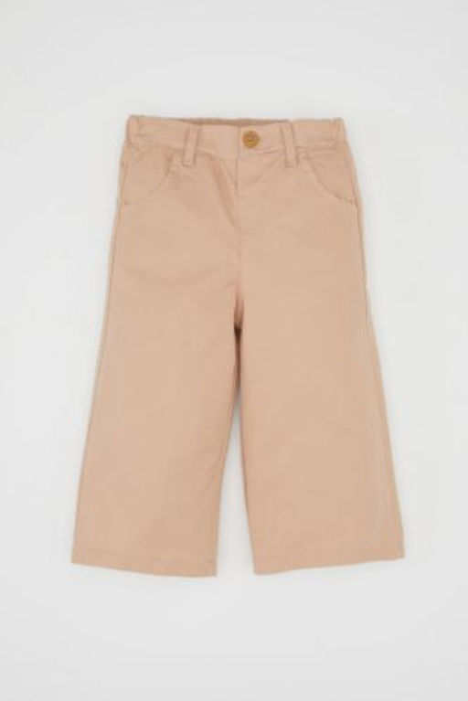 K?z Bebek Esnek Bantl? Paca Beli Lastikli Cepli Bej Gabardin Pantolon