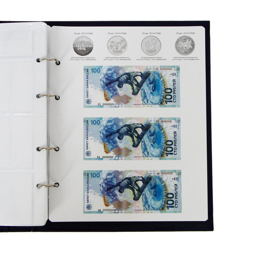 Альбом для монет на кольцах 225×265 мм, «Памятные монеты РФ», обложка ламинированный картон, 13 листов и 13 цветных картонных вставок