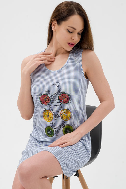 Ночная сорочка из кулирки Fruits&bikes клетка синяя