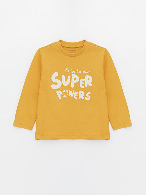 Bisiklet Yaka Bask?l? Uzun Kollu Erkek Bebek Ti??rt