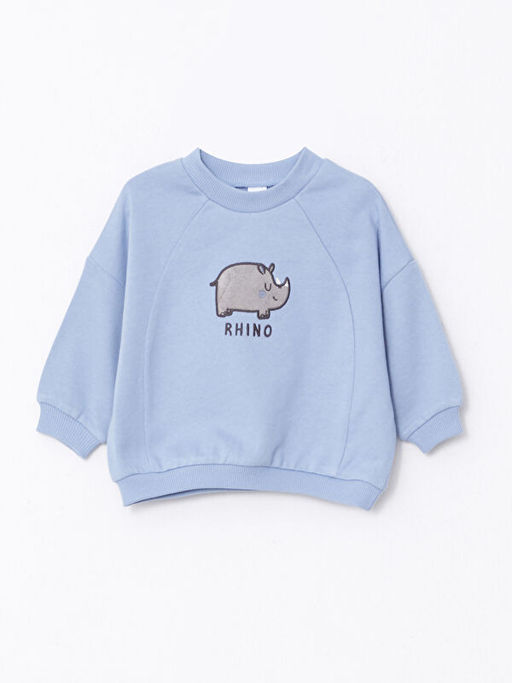 Bisiklet Yaka Uzun Kollu Nak?? Detayl? Erkek Bebek Sweatshirt ve Pantolon 2li Tak?m - Waikiki фото 2