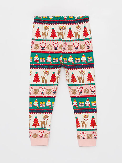 Bisiklet Yaka Uzun Kollu Y?lba?? Temal? K?z Bebek Pijama Tak?m?