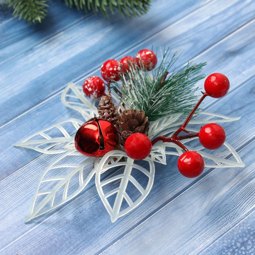 Ёлочные игрушки 2 шт. Зимнее волшебство. Праздничные цветы пластик, ягоды, 13 см, белый фото 2