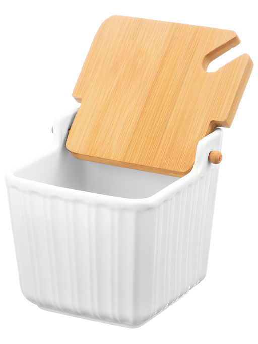 Банка д/сыпучих продуктов 600 мл 12,5*11,5*11 см "Ампир" с ложкой и откидной бамбук.крышкой