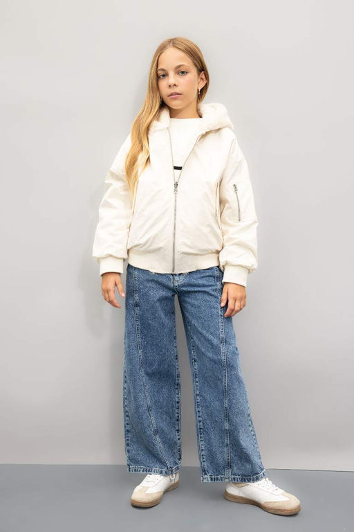 Двустороннее пальто с капюшоном для девочек - Defacto фото 2