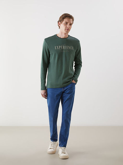Bisiklet Yaka Uzun Kollu Bask?l? Erkek Sweatshirt