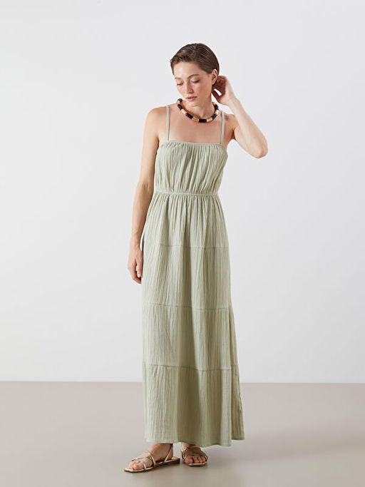 U Yaka B?zg?l? A Kesim M?slin Elbise