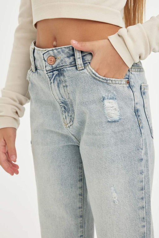 Джинсовые брюки скинни с рваными деталями для мамы для девочек - Defacto фото 7