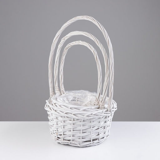 Корзина плетёная для хранения «Плетёнка», ива, круглая, белая, набор 3 шт.