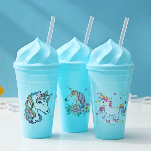 Цена за 12 шт. Стакан Сказочный единорог, 450 мл, с крышкой и трубочкой, рисунок МИКС - Simaland фото 5